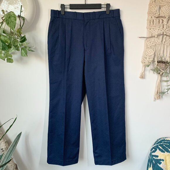 Vintage Aero Mode ALTERED Navy Blue Pleated Uniform Dress Pants Office 80s 90s - Picture 4 of 16